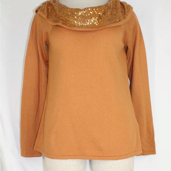 Soft Surroundings Soft Raven Sequin Off The Shoulder Sweater In Golden Brown M - Picture 2 of 13